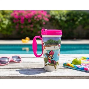 🐰🌷🐣Disney Minnie Mouse Poolside Travel Mug Pink Lid Summer Vacation Cup 16oz